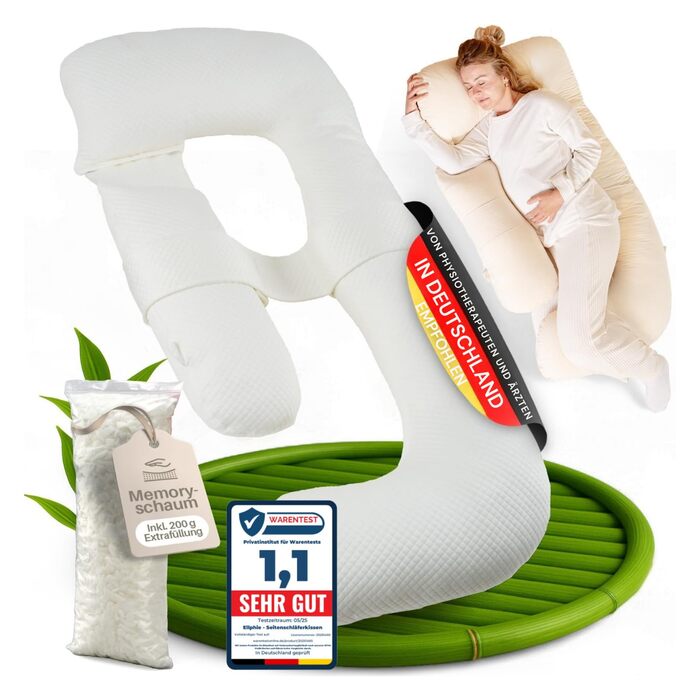 Подушка для вагітних та годування XL, Memory Foam, бавовняний чохол, бежева