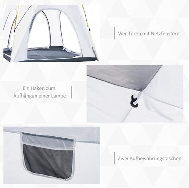 Намет Outsunny Pop-Up для 3 осіб, сірий: кемпінговий намет з UV 50+ захистом, 4 двері, водонепроникність 1000 мм