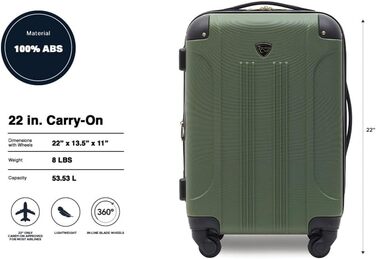 Чемодан валіза Travelers Club Chicago Hardside розширюваний спінер 20' Carry-On, колір Thyme Green