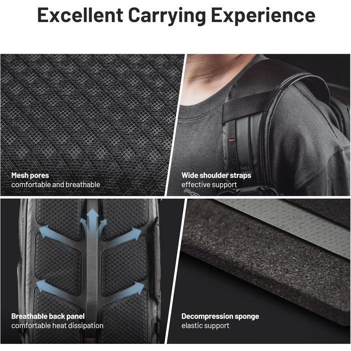 Рюкзак для камери PGYTECH OneMo Lite 22L: професійний фоторюкзак, сумісний з DJI Mini 4 Pro/Avata 2, DSLR/SLR, чорний