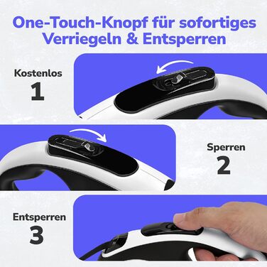 Рулетка для собак 5 м з тримачем для відходів – витяжна повідка для собак будь-якого розміру – повідка з нейлоновою стрічкою 360°, антиковзним руків'ям та кнопкою швидкого гальмування – повідка для собак до 30 кг