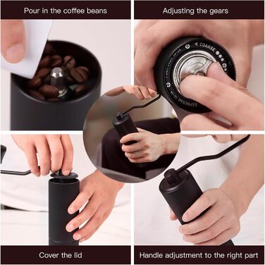 Manual Coffee Grinder with CNC Stainless Steel Burr for Espresso, Travel, Camping, Kitchen & Office, Small Hand Coffee Grinder Manual (Black)