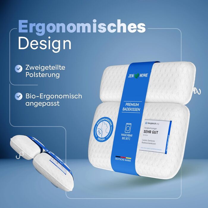 Bathtub Pillow • Ergonomic & Muscle-Relaxing Premium Bathtub Pillow • New 5D Special Foam • German Design • Climate Neutral & Sustainably Produced • Bathtub Pillow Neck Pillow Bathtub (White-3D)