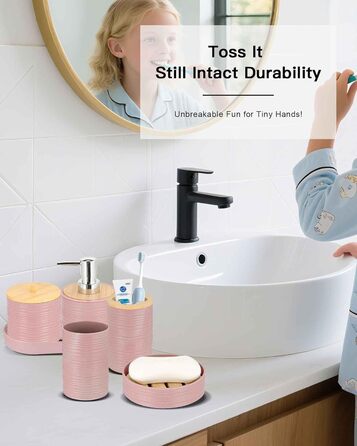 Набір для ванної кімнати IMAVO Pinkes, 26 предметів: аксесуари, душова завіса, килимки, відро, піднос, дозатор мила, мильниця, тримач для зубних щіток, стаканчик для щіток, рожевий