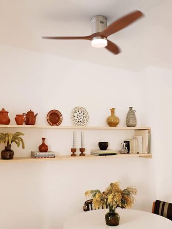 Вентилятор стельовий WINDCALM M/ з підсвічуванням, Нікель, колір дерева, Ø132см, 40W, DC-двигун, таймер, пульт, літньо-зимовий режим