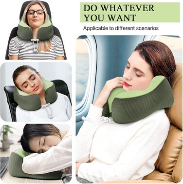 Подушка для шиї у подорожах, Memory Foam, ергономічна підтримка шиї | Подушка для шиї, подушка-ролик | Для подорожей, офісу, літака та дому, зелена