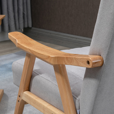 HOMCOM Ear Chair Upholstered Chair with Armrests Lounge Chair Relax Chair Scandinavian Design Rubberwood Legs Light Grey for Living Room & Relaxation