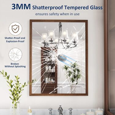 WEER Дзеркало для ванної кімнати чорного кольору з рамою, 61 x 81 см, матове чорне дзеркало для макіяжу, прямокутне настінне дзеркало з металевою рамою, загартоване скло, заокруглені кути, нержавіюче (Волоський горіх, 55.9L x 76.2B cm)