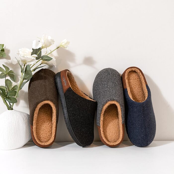 Чоловічі халати-домашні тапочки LongBay з м'якою піною Memory Foam та Sherpa-підкладкою, теплі, чорні, 43 EU