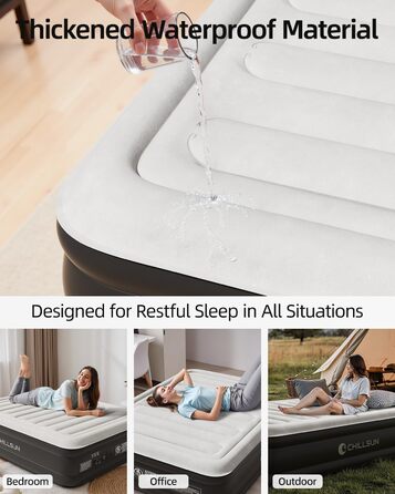 Надувне ліжко CHILLSUN® для 2 осіб, 203x152x46 см з електричним насосом, водонепроникне, для кемпінгу та гостей