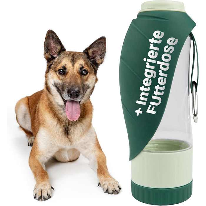 Турбунок для собак Emmi-pet 600 мл з контейнером для корму 150 мл – портативна пляшка для пиття в дорогу для маленьких та великих собак – ідеально підходить для подорожей, походів та активного відпочинку – гігієнічний та легко миється – аксесуари для соба