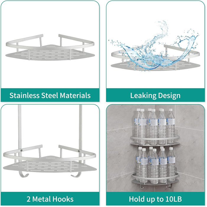 Поличка для душу Hawsam Badregale з алюмінію на 2 рівні, органайзер для шампуню, без свердління (срібло-трикутник)