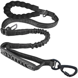 Міцна собача повідка-банджі з двома зручними ручками та автофіксатором, 1,2-1,5 м, чорна