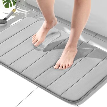 Гігроскопічний килимок для ванної кімнати HITSLAM з ефектом пам'яті (Memory Foam), протиковзкий, швидкосохнучий, 50 x 80 см, сірий