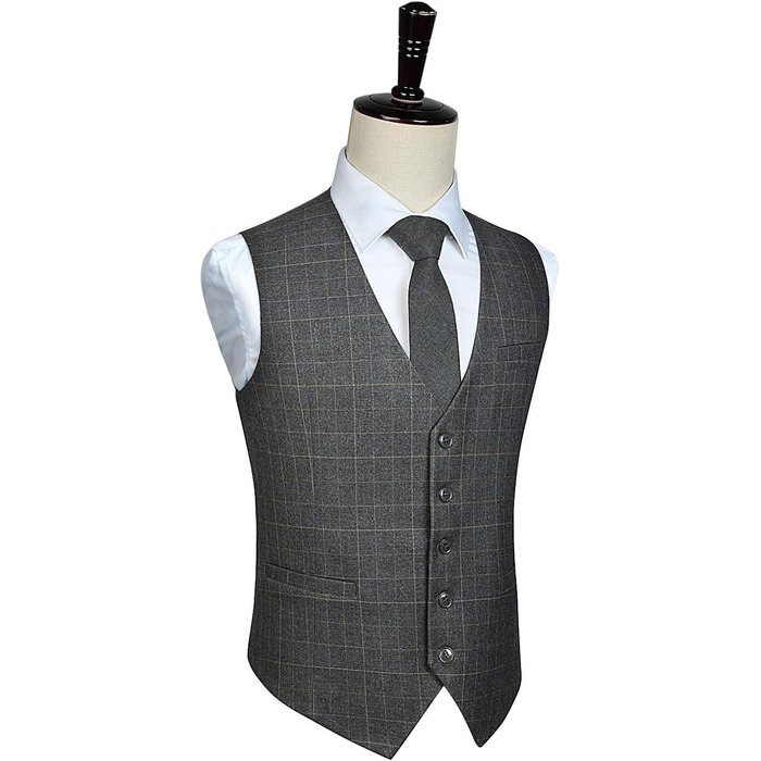 Жилет для чоловіків HISDERN з візерунком у клітинку, для весілля та офіційних заходів, бавовна, світло-сірий, 3XL