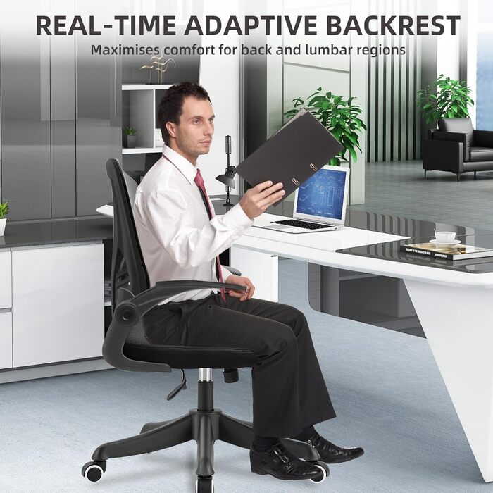 Ергономічне офісне крісло з підтримкою попереку та регульованою підголівником, велике сидіння, для офісу та дому (без підголівника)