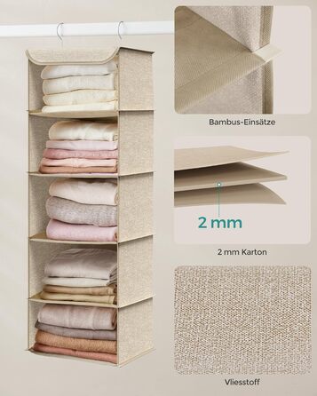 Органайзер для шафи SONGMICS, Hängeorganizer, складний, з металевими гачками та бамбуковими вставками, бежевий, 2 шт.