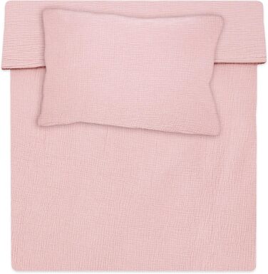 Бетлічна постільна білизна для дитячого ліжечка з мусліну, 100x135 см - комплект з наволочки 40x60 см та ковдри, бавовна, сертифікат Oeko-Tex (пудрово-рожевий)