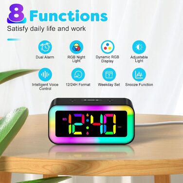 Цифровий годинник-дзеркало MOSUO з USB зарядкою, LED дисплеєм, температурою та голосовим керуванням