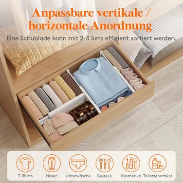 Lifewit Drawer Dividers Set Plastic for Internal Length 27–40cm & Height >10.5cm Drawers, Adjustable Organizer System for Wardrobe/Bedroom/Dresser/Kitchen/Office, White (12, for Internal Length 34–50cm & Height ≥10.5cm)