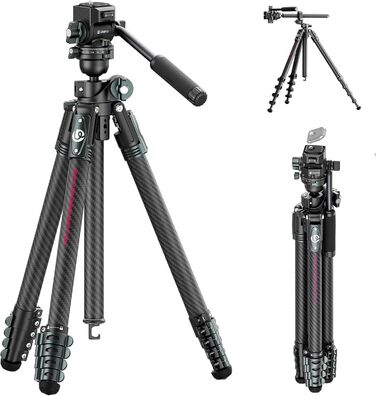 Штатив для камери ULANZI JJ05 GlideGo 184 см з карбону, складний, з поворотним центральним стовпом, легкий туристичний штатив з кульковою головкою 360° та швидкознімною платформою для DSLR, максимальне навантаження 18 кг (JJ06 Відеоштатив)