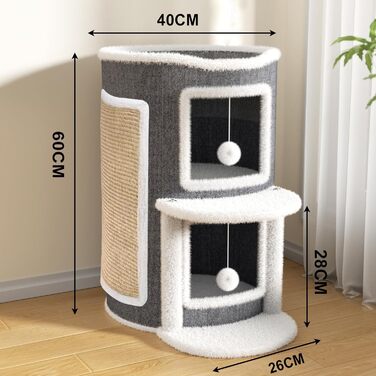 Двоярусна котяча хатинка-тонечка з когтеточкою, 60x40x40 см, 40x40x60 см. Клітка-будинок для котів з платформою та іграшкою