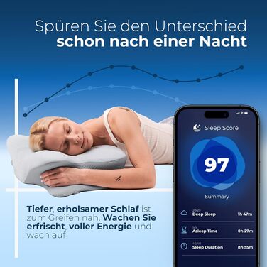 Подушка Derila Ergo Kopf Memory Foam для сну на боці, спині та животі (1 шт) з термотканиною 54x36x12 см