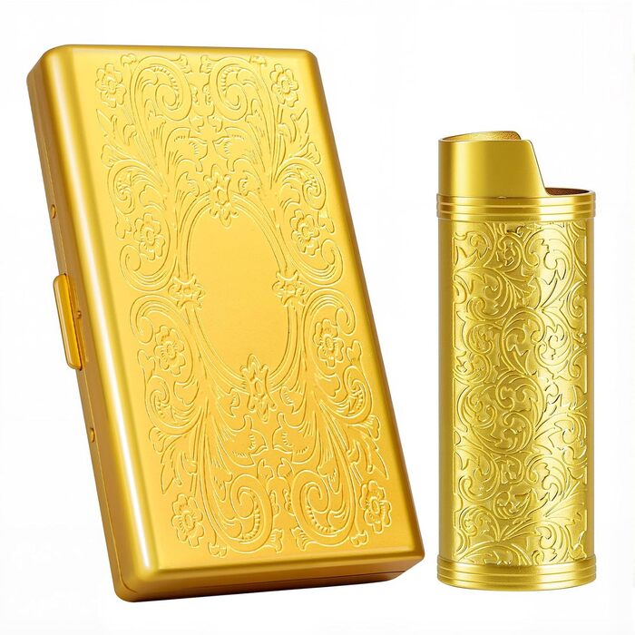 Вінтажне металеве етої для сигарет з запальничкою J6, вміщує 12 шт. сигарет (100 мм), органайзер для RFID-карт та грошей