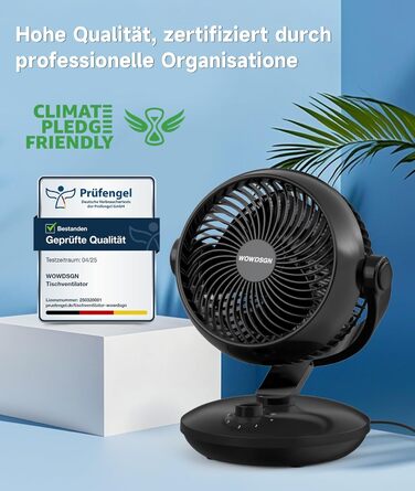 WOWDSGN Вентилятор для дому: тихий настільний циркулятор повітря 24dB, 3 швидкості, 100°/80° осциляція, чорний Xd-1586fc