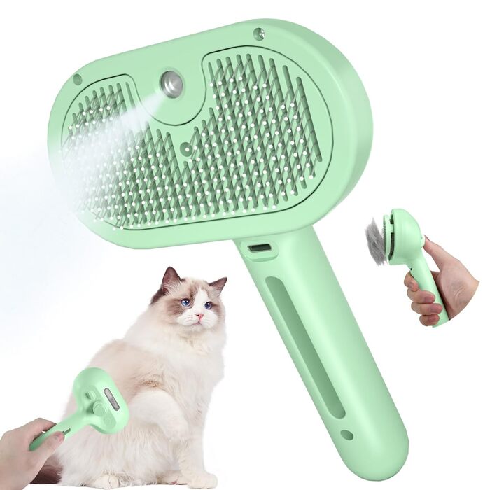 Щітка для котів і собак з парою, щітка для видалення шерсті, гребінець для котів з довгим хутром, білий (зелений)