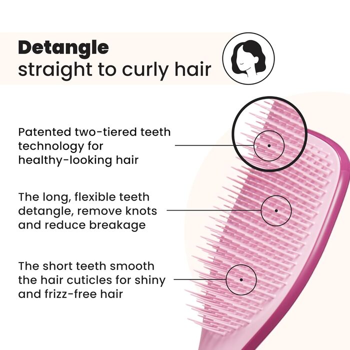 Тангл Тізер Ultimate Detangler – Щітка для волосся для мокрого та сухого волосся. Розплутування, всі типи волосся, зменшення пошкоджень, видалення ковтунів. Червона малина