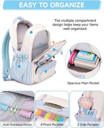 Шкільний рюкзак для дівчинки 2 в 1, рюкзак для підлітків 3-7 класів, шкільний набір з сумкою через плече, блакитний