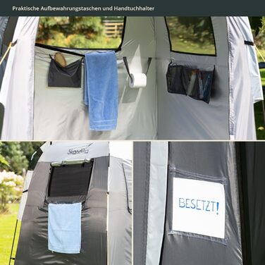 Skandika Camping Shower Tent | Privacy Changing Tent with 230cm Height, Silver-Coated, Waterproof, Separate Ground Sheet, 3 Ventilated Windows, Towel Holder, Shower Attachment | Toilet Tent