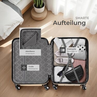 Набір валіз Tectake® 4 шт. з відстібними колесами 360°, жорсткий корпус з TSA замком, велика валіза з роздільником, ручна валіза, телескопічна ручка - колір шампань | 403411