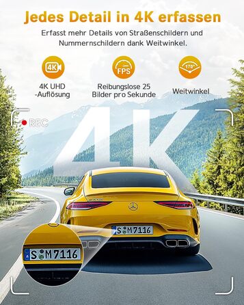 Відеореєстратор GKU 4K Auto з Wi-Fi, 170° кут огляду, Нічне бачення, WDR, 24H паркування, G-сенсор, в комплекті SD-карта 64GB, Чорний