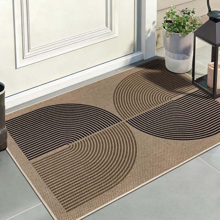 Килимок для дому та вулиці 50x80 см, джутовий, з антиковзаючим покриттям, для входу, балкону (Чорно-коричневий)