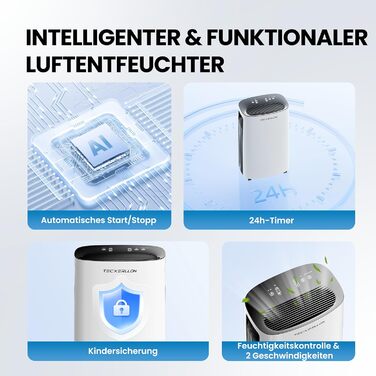 Електричний осушувач повітря 25л/день, 50㎡, з керуванням через додаток та сенсорною панеллю, для підвалу, бак 3.7л, злив по шлангу, 47dB, таймер 24г, захист від дітей, 3 роки гарантії