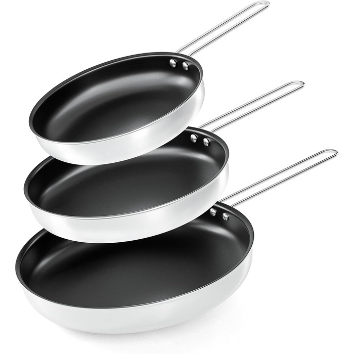 Набір сковорідок CookNANO 3 шт. (22/26/30 см), нержавіюча сталь з 4-шаровим антипригарним покриттям, індукційні, легко миються