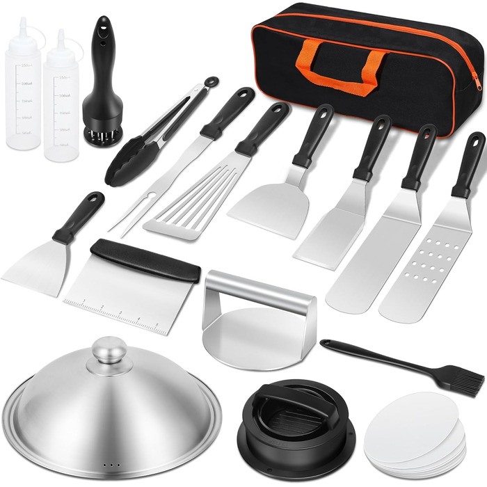 Набір гриль-аксесуарів Kwaiyole: набір інструментів для гриля з нержавіючої сталі, важкий гриль-шпатель, аксесуари для кемпінгу, BBQ, Smoker, Plancha, газового гриля. Ідеальний подарунок для чоловіків та жінок.