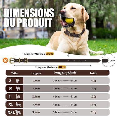 Нашийник для собак з натуральної шкіри, регульований, з металевою застібкою та кільцем, для великих порід