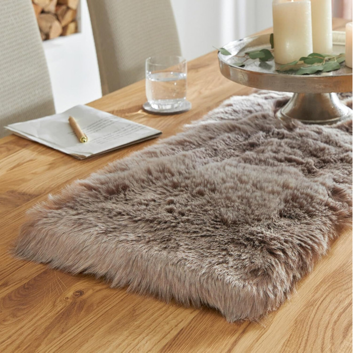 Faux Fur Table Runners, Table Toppers, Centerpieces (beige-brown, 30x120 cm)