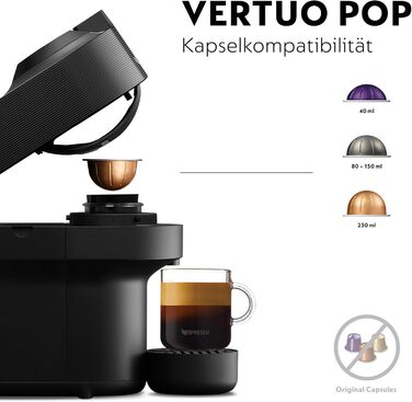 Кавомашина Nespresso Vertuo Pop ENV90.P з функцією Cold Brew, Bluetooth та Wi-Fi, 4 розміри чашок, в комплекті Aeroccino та подарунковий набір, Liquorice Black