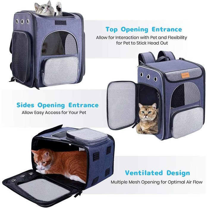 Рюкзак-переноска для котів та маленьких собак Morpilot, 7 кг, блакитно-сірий, 33л