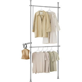 SoBuy® FRG109 Telescopic Wardrobe System with 2 Clothes Rails, Clothes Storage System, Shelf System, Clothes Rack (Light Grey)