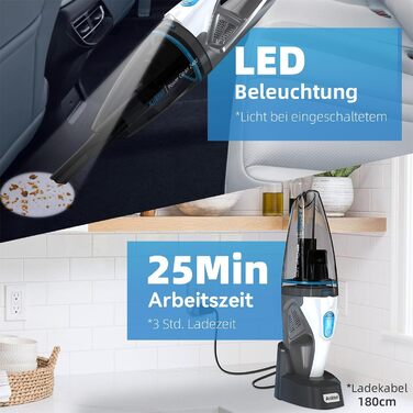 Ручний бездротовий пилосос Anktel PowerClean 2400 з LED, 9500Pa, мокрий/сухий, HEPA-фільтр, без мішка, білий/сірий