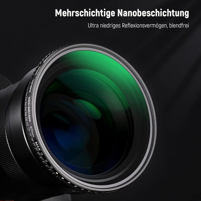 Фільтр ND3-ND1000 Neewer, 67 мм, регульована щільність, HD-скло, Nano-покриття, водонепроникний, анти-царапин, алюмінієва рамка