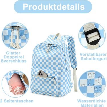 Шкільний рюкзак LEDAOU для хлопчиків та дівчаток-підлітків, білий з ромашками, чорний, блакитно-білий, для щоденного використання