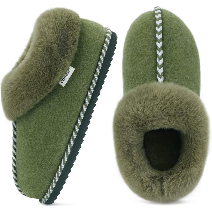 Жіночі халапи COFACE з піною Memory Foam, теплі фетрові сліпони для дому, розмір 36-43 (зелений, 42 EU)