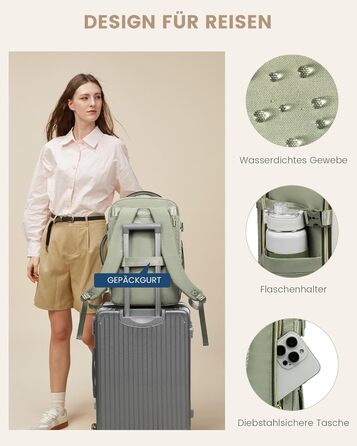 LOVEVOOK Рюкзак ручної поклажі, 17.3 дюйма, водонепроникний, 40L, для подорожей та бізнесу, рюкзак для жінок - Оливковий, Бежевий