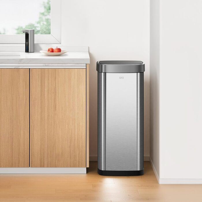 Сміттєвий бак EKO EcoSmart 80л з сенсором, нержавіюча сталь, електричний, для кухні та дому, з кришкою Soft-Close, анти-відбитки, кутовий